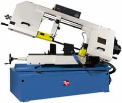 Rong Fu - 5 x 19" Max Capacity, Manual Variable Speed Pulley Horizontal Bandsaw - 30 to 120 & 98 to 363 SFPM Blade Speed, 220 Volts, 45°, 3 hp, 3 Phase - Benchmark Tooling