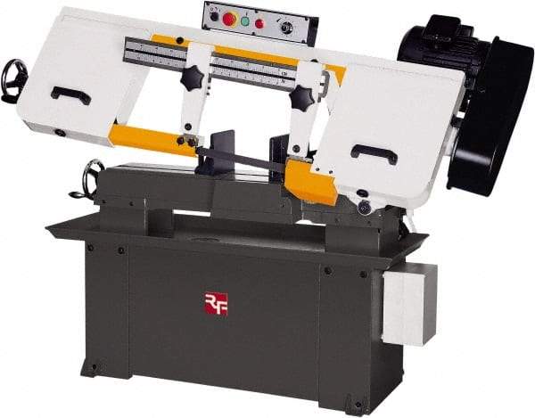 Rong Fu - 5 x 16" Max Capacity, Manual Step Pulley Horizontal Bandsaw - 114, 196, 288 & 377 SFPM Blade Speed, 110 Volts, 45°, 1.5 hp, 1 Phase - Benchmark Tooling