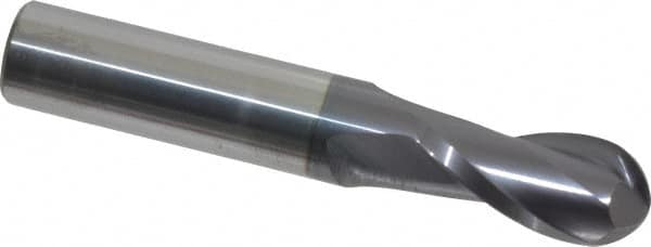 Hertel - 1/2" Diam, 1" LOC, 2 Flute Solid Carbide Ball End Mill - AlTiN Finish, Single End, 3" OAL, 1/2" Shank Diam - Benchmark Tooling