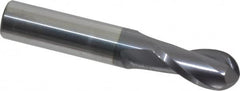 Hertel - 1/2" Diam, 1" LOC, 2 Flute Solid Carbide Ball End Mill - AlTiN Finish, Single End, 3" OAL, 1/2" Shank Diam - Benchmark Tooling