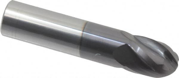 Hertel - 5/8" Diam, 3/4" LOC, 4 Flute Solid Carbide Ball End Mill - AlTiN Finish, Single End, 3" OAL, 5/8" Shank Diam - Benchmark Tooling