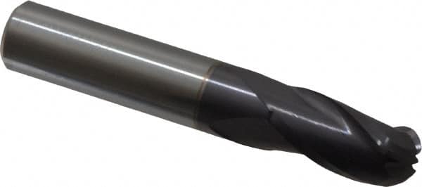 Hertel - 1/2" Diam, 1" LOC, 3 Flute Solid Carbide Ball End Mill - AlTiN Finish, Single End, 3" OAL, 1/2" Shank Diam - Benchmark Tooling