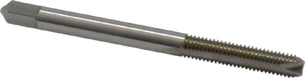 Hertel - #10-32 UNF, 2 Flute, Bright Finish, High Speed Steel Spiral Point Tap - Bottoming Chamfer, Right Hand Thread, 2-3/8" OAL, 7/8" Thread Length - Exact Industrial Supply