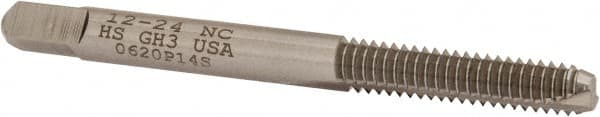 Hertel - #12-24 UNC, 2 Flute, Bright Finish, High Speed Steel Spiral Point Tap - Bottoming Chamfer, Right Hand Thread, 2-3/8" OAL, 15/16" Thread Length, 2B/3B Class of Fit - Exact Industrial Supply