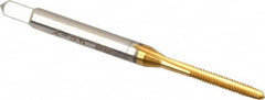 Hertel - #2-56 UNC 2B 3 Flute TiN Finish High Speed Steel Straight Flute Standard Hand Tap - Plug, Right Hand Thread, 1-3/4" OAL, 7/16" Thread Length, H2 Limit - Exact Industrial Supply