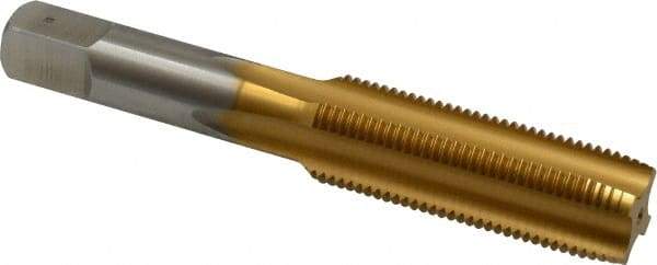 Hertel - 5/8-18 UNF 3B 4 Flute TiN Finish High Speed Steel Straight Flute Standard Hand Tap - Plug, Right Hand Thread, 3-13/16" OAL, 1-13/16" Thread Length, H3 Limit - Exact Industrial Supply