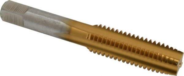 Hertel - 9/16-12 UNC 4 Flute TiN Finish High Speed Steel Straight Flute Standard Hand Tap - Plug, Right Hand Thread, 3-19/32" OAL, 1-21/32" Thread Length, H3 Limit - Exact Industrial Supply