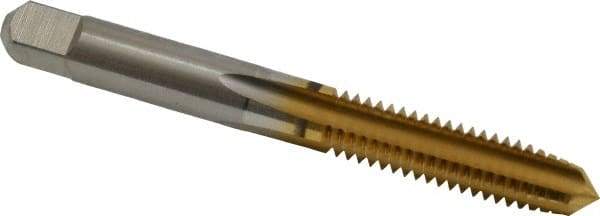 Hertel - 5/16-18 UNC 3B 4 Flute TiN Finish High Speed Steel Straight Flute Standard Hand Tap - Plug, Right Hand Thread, 2-23/32" OAL, 1-1/8" Thread Length, H3 Limit - Exact Industrial Supply