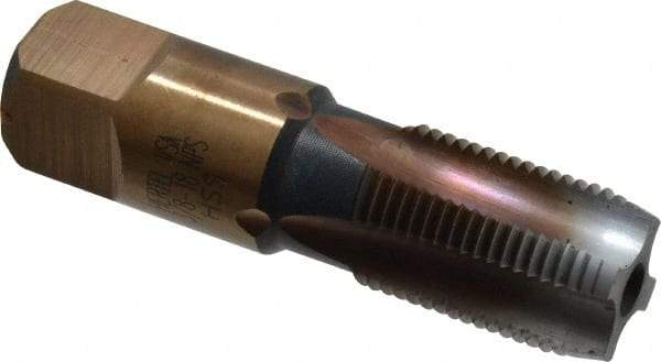 Hertel - 3/8-18 NPS Thread, 4 Flute Standard Pipe Tap - 2-9/16" OAL, 1-1/16" Thread Length, 0.7" Shank Diam, Chrome Finish, High Speed Steel - Exact Industrial Supply