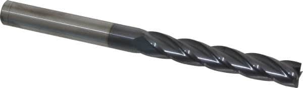 Hertel - 1/2", 3" LOC, 1/2" Shank Diam, 6" OAL, 4 Flute, Solid Carbide Square End Mill - Single End, AlTiN Finish, Spiral Flute, 30° Helix, Centercutting, Right Hand Cut, Right Hand Flute - Benchmark Tooling