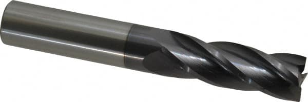 Hertel - 3/4", 2-1/4" LOC, 3/4" Shank Diam, 5" OAL, 4 Flute, Solid Carbide Square End Mill - Single End, AlTiN Finish, Spiral Flute, 30° Helix, Centercutting, Right Hand Cut, Right Hand Flute - Benchmark Tooling