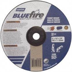 Norton - 20 Grit, 9" Wheel Diam, 1/4" Wheel Thickness, 7/8" Arbor Hole, Type 27 Depressed Center Wheel - Zirconia Alumina/Silicon Carbide Blend, T Hardness, 6,600 Max RPM, Compatible with Angle Grinder - Benchmark Tooling