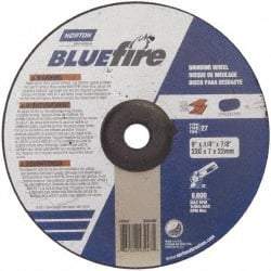 Norton - 24 Grit, 9" Wheel Diam, 1/4" Wheel Thickness, 7/8" Arbor Hole, Type 27 Depressed Center Wheel - Zirconia Alumina, S Hardness, 6,000 Max RPM, Compatible with Angle Grinder - Benchmark Tooling