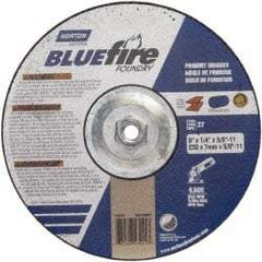 Norton - 20 Grit, 9" Wheel Diam, 1/4" Wheel Thickness, Type 27 Depressed Center Wheel - Zirconia Alumina, T Hardness, 6,000 Max RPM, Compatible with Angle Grinder - Benchmark Tooling