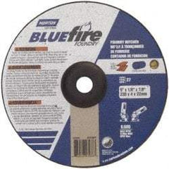 Norton - 24 Grit, 9" Wheel Diam, 1/8" Wheel Thickness, 7/8" Arbor Hole, Type 27 Depressed Center Wheel - Zirconia Alumina/Silicon Carbide Blend, T Hardness, 6,000 Max RPM, Compatible with Angle Grinder - Benchmark Tooling