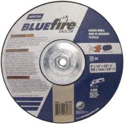 Norton - 24 Grit, 9" Wheel Diam, 1/4" Wheel Thickness, Type 27 Depressed Center Wheel - Zirconia Alumina, S Hardness, 6,000 Max RPM, Compatible with Angle Grinder - Benchmark Tooling