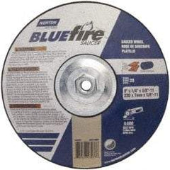 Norton - 24 Grit, 9" Wheel Diam, 1/4" Wheel Thickness, Type 27 Depressed Center Wheel - Zirconia Alumina, S Hardness, 6,000 Max RPM, Compatible with Angle Grinder - Benchmark Tooling