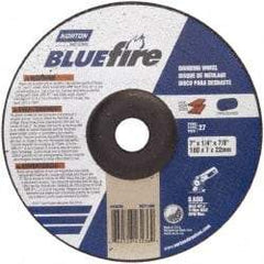 Norton - 24 Grit, 7" Wheel Diam, 1/4" Wheel Thickness, 7/8" Arbor Hole, Type 27 Depressed Center Wheel - Zirconia Alumina, S Hardness, 8,600 Max RPM, Compatible with Angle Grinder - Benchmark Tooling