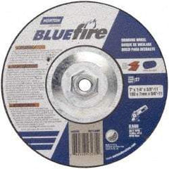 Norton - 30 Grit, 7" Wheel Diam, 1/8" Wheel Thickness, Type 27 Depressed Center Wheel - Zirconia Alumina, U Hardness, 8,600 Max RPM, Compatible with Angle Grinder - Benchmark Tooling