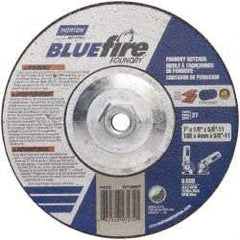 Norton - 24 Grit, 7" Wheel Diam, 1/8" Wheel Thickness, Type 27 Depressed Center Wheel - Zirconia Alumina/Silicon Carbide Blend, T Hardness, 8,600 Max RPM, Compatible with Angle Grinder - Benchmark Tooling