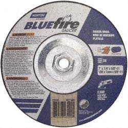 Norton - 24 Grit, 7" Wheel Diam, 1/4" Wheel Thickness, Type 28 Depressed Center Wheel - Zirconia Alumina, S Hardness, 8,600 Max RPM, Compatible with Angle Grinder - Benchmark Tooling