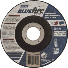 Norton - 24 Grit, 4-1/2" Wheel Diam, 1/16" Wheel Thickness, 7/8" Arbor Hole, Type 27 Depressed Center Wheel - Zirconia Alumina, R Hardness, 13,580 Max RPM, Compatible with Angle Grinder - Benchmark Tooling