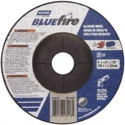 Norton - 24 Grit, 5" Wheel Diam, 1/4" Wheel Thickness, 7/8" Arbor Hole, Type 27 Depressed Center Wheel - Zirconia Alumina, S Hardness, 12,225 Max RPM, Compatible with Angle Grinder - Benchmark Tooling