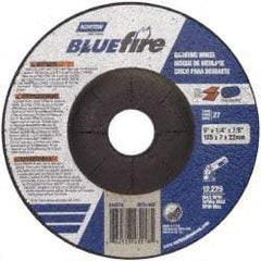 Norton - 24 Grit, 5" Wheel Diam, 1/4" Wheel Thickness, 7/8" Arbor Hole, Type 27 Depressed Center Wheel - Zirconia Alumina, S Hardness, 12,225 Max RPM, Compatible with Angle Grinder - Benchmark Tooling