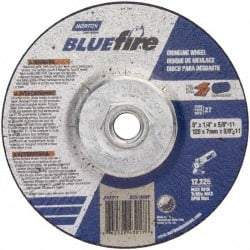 Norton - 24 Grit, 5" Wheel Diam, 1/4" Wheel Thickness, Type 27 Depressed Center Wheel - Zirconia Alumina, S Hardness, 12,225 Max RPM, Compatible with Angle Grinder - Benchmark Tooling