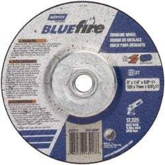 Norton - 24 Grit, 5" Wheel Diam, 1/4" Wheel Thickness, Type 27 Depressed Center Wheel - Zirconia Alumina, S Hardness, 12,225 Max RPM, Compatible with Angle Grinder - Benchmark Tooling