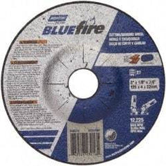 Norton - 30 Grit, 5" Wheel Diam, 1/8" Wheel Thickness, 7/8" Arbor Hole, Type 27 Depressed Center Wheel - Zirconia Alumina, U Hardness, 12,225 Max RPM, Compatible with Angle Grinder - Benchmark Tooling