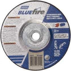 Norton - 30 Grit, 5" Wheel Diam, 1/8" Wheel Thickness, Type 27 Depressed Center Wheel - Zirconia Alumina, U Hardness, 12,225 Max RPM, Compatible with Angle Grinder - Benchmark Tooling