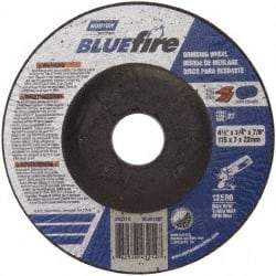 Norton - 24 Grit, 4-1/2" Wheel Diam, 1/4" Wheel Thickness, 7/8" Arbor Hole, Type 27 Depressed Center Wheel - Zirconia Alumina, S Hardness, 13,580 Max RPM, Compatible with Angle Grinder - Benchmark Tooling