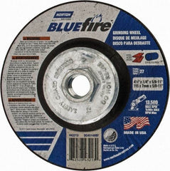 Norton - 24 Grit, 4-1/2" Wheel Diam, 1/4" Wheel Thickness, Type 27 Depressed Center Wheel - Zirconia Alumina, S Hardness, 13,580 Max RPM, Compatible with Angle Grinder - Benchmark Tooling