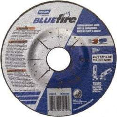 Norton - 30 Grit, 4-1/2" Wheel Diam, 1/8" Wheel Thickness, 7/8" Arbor Hole, Type 27 Depressed Center Wheel - Zirconia Alumina, U Hardness, 13,580 Max RPM, Compatible with Angle Grinder - Benchmark Tooling