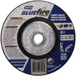 Norton - 24 Grit, 4-1/2" Wheel Diam, 1/4" Wheel Thickness, Type 27 Depressed Center Wheel - Zirconia Alumina/Silicon Carbide Blend, T Hardness, 13,580 Max RPM, Compatible with Angle Grinder - Benchmark Tooling