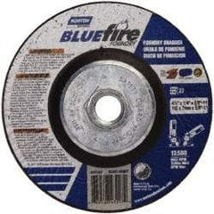 Norton - 24 Grit, 4-1/2" Wheel Diam, 1/4" Wheel Thickness, Type 27 Depressed Center Wheel - Zirconia Alumina/Silicon Carbide Blend, T Hardness, 13,580 Max RPM, Compatible with Angle Grinder - Benchmark Tooling