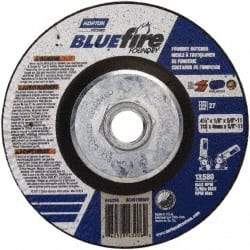 Norton - 24 Grit, 4-1/2" Wheel Diam, 1/8" Wheel Thickness, Type 27 Depressed Center Wheel - Zirconia Alumina/Silicon Carbide Blend, T Hardness, 13,580 Max RPM, Compatible with Angle Grinder - Benchmark Tooling