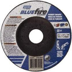 Norton - 24 Grit, 4-1/2" Wheel Diam, 1/4" Wheel Thickness, 7/8" Arbor Hole, Type 27 Depressed Center Wheel - Zirconia Alumina/Silicon Carbide Blend, T Hardness, 13,580 Max RPM, Compatible with Angle Grinder - Benchmark Tooling