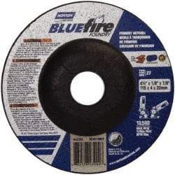 Norton - 24 Grit, 4-1/2" Wheel Diam, 1/8" Wheel Thickness, 7/8" Arbor Hole, Type 27 Depressed Center Wheel - Zirconia Alumina/Silicon Carbide Blend, T Hardness, 13,580 Max RPM, Compatible with Angle Grinder - Benchmark Tooling