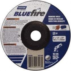 Norton - 24 Grit, 6" Wheel Diam, 1/4" Wheel Thickness, 7/8" Arbor Hole, Type 27 Depressed Center Wheel - Zirconia Alumina, S Hardness, 10,185 Max RPM, Compatible with Angle Grinder - Benchmark Tooling