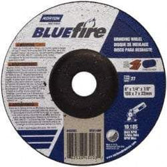 Norton - 24 Grit, 6" Wheel Diam, 1/4" Wheel Thickness, 7/8" Arbor Hole, Type 27 Depressed Center Wheel - Zirconia Alumina, S Hardness, 10,185 Max RPM, Compatible with Angle Grinder - Benchmark Tooling