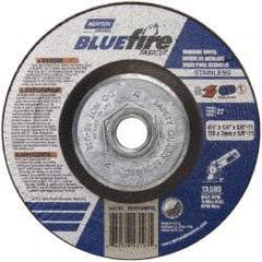 Norton - 24 Grit, 4-1/2" Wheel Diam, 1/4" Wheel Thickness, Type 27 Depressed Center Wheel - Zirconia Alumina, S Hardness, 13,580 Max RPM, Compatible with Angle Grinder - Benchmark Tooling