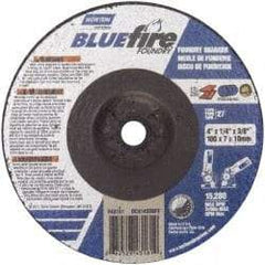 Norton - 24 Grit, 4" Wheel Diam, 1/4" Wheel Thickness, 3/8" Arbor Hole, Type 27 Depressed Center Wheel - Zirconia Alumina/Silicon Carbide Blend, T Hardness, 15,280 Max RPM, Compatible with Angle Grinder - Benchmark Tooling