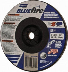 Norton - 24 Grit, 4" Wheel Diam, 1/4" Wheel Thickness, 3/8" Arbor Hole, Type 27 Depressed Center Wheel - Zirconia Alumina, S Hardness, 15,280 Max RPM, Compatible with Angle Grinder - Benchmark Tooling