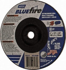 Norton - 30 Grit, 4" Wheel Diam, 1/8" Wheel Thickness, 3/8" Arbor Hole, Type 27 Depressed Center Wheel - Zirconia Alumina, U Hardness, 15,280 Max RPM, Compatible with Angle Grinder - Benchmark Tooling