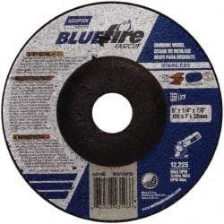 Norton - 24 Grit, 5" Wheel Diam, 1/4" Wheel Thickness, 7/8" Arbor Hole, Type 27 Depressed Center Wheel - Zirconia Alumina, S Hardness, 12,225 Max RPM, Compatible with Angle Grinder - Benchmark Tooling