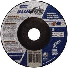 Norton - 24 Grit, 5" Wheel Diam, 1/4" Wheel Thickness, 7/8" Arbor Hole, Type 27 Depressed Center Wheel - Zirconia Alumina, S Hardness, 12,225 Max RPM, Compatible with Angle Grinder - Benchmark Tooling