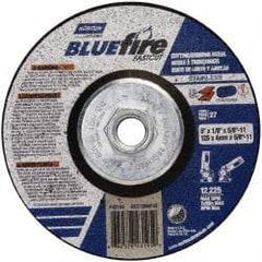 Norton - 24 Grit, 5" Wheel Diam, 1/4" Wheel Thickness, Type 27 Depressed Center Wheel - Zirconia Alumina, S Hardness, 12,225 Max RPM, Compatible with Angle Grinder - Benchmark Tooling