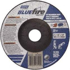 Norton - 30 Grit, 5" Wheel Diam, 1/8" Wheel Thickness, 7/8" Arbor Hole, Type 27 Depressed Center Wheel - Zirconia Alumina, U Hardness, 12,225 Max RPM, Compatible with Angle Grinder - Benchmark Tooling